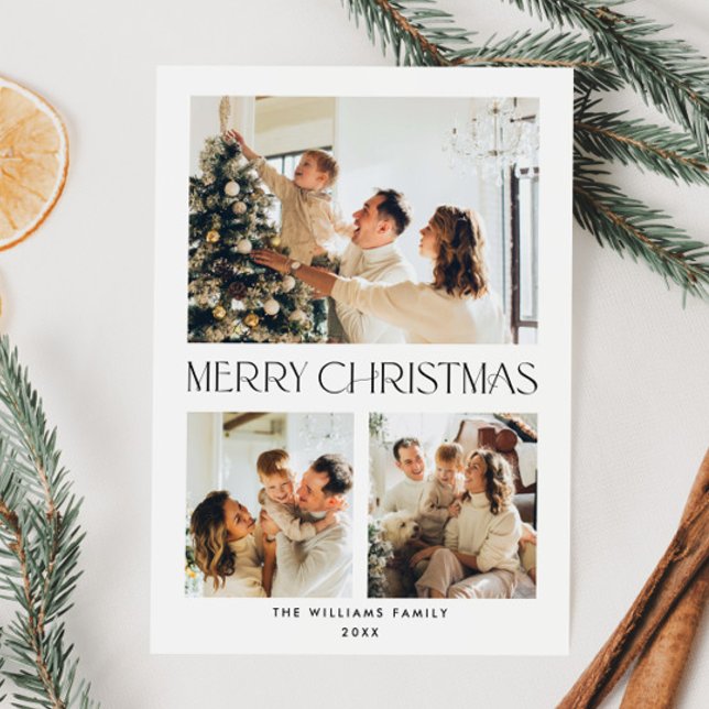 Elegant Minimalist Christmas Greeting 3 Photo Holiday Card (Creator Uploaded)