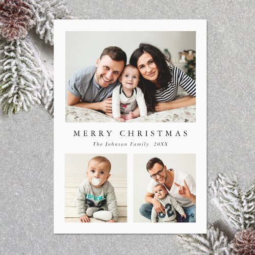 Elegant Minimalist Christmas Greeting 3 Photo Holiday Card