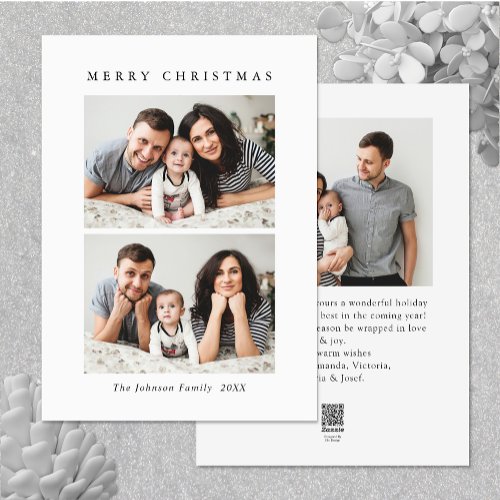 Elegant Minimalist Christmas Greeting 3 Photo Holiday Card