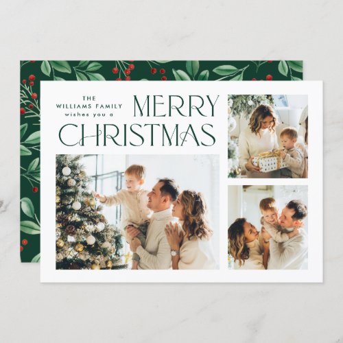 Elegant Minimalist Christmas Greeting 3 Photo Holiday Card