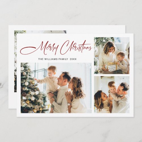 Elegant Minimalist Christmas Greeting 4 Photo Holiday Card