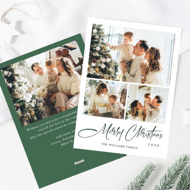 Elegant Minimalist Christmas Greeting 4 Photo Holiday Card (Creator Uploaded)