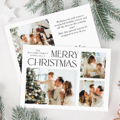 Elegant Minimalist Christmas Greeting 4 Photo Holiday Card