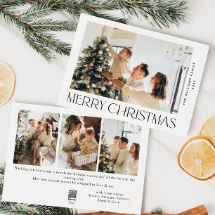 Elegant Minimalist Christmas Greeting 4 Photo Holiday Card