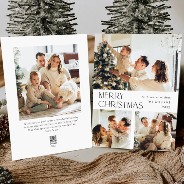Elegant Minimalist Christmas Greeting 4 Photo Holiday Card (Creator Uploaded)