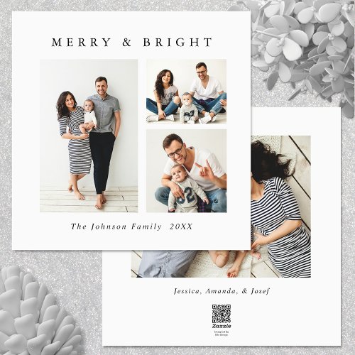 Elegant Minimalist Christmas Greeting 4 Photo Holiday Card