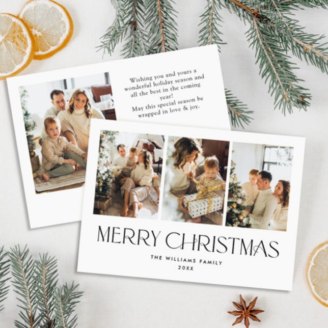 Elegant Minimalist Christmas Greeting 4 Photo Holiday Card (Creator Uploaded)