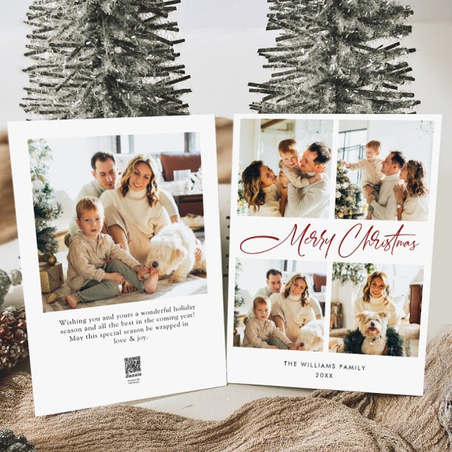 Elegant Minimalist Christmas Greeting 5 Photo Holiday Card (Creator Uploaded)