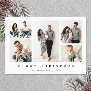 Elegant Minimalist Christmas Greeting 5 Photo Holiday Card