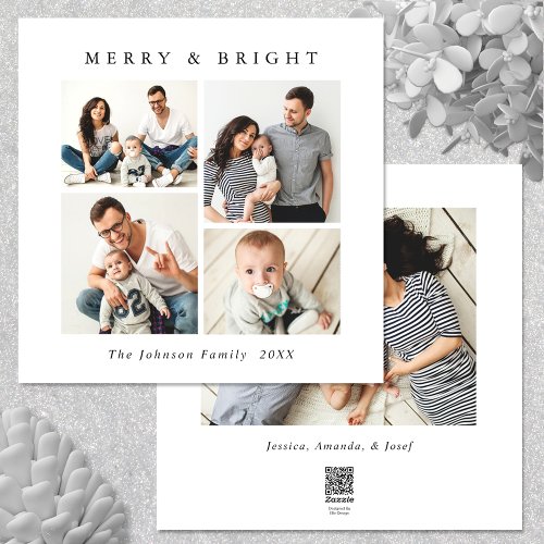 Elegant Minimalist Christmas Greeting 5 Photo Holiday Card