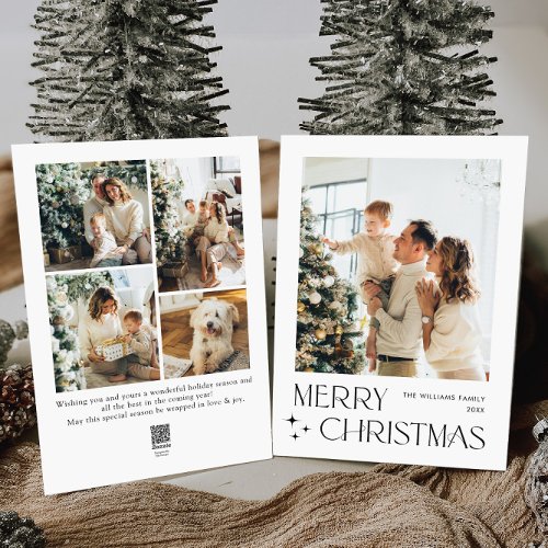 Elegant Minimalist Christmas Greeting 5 Photo Holiday Card