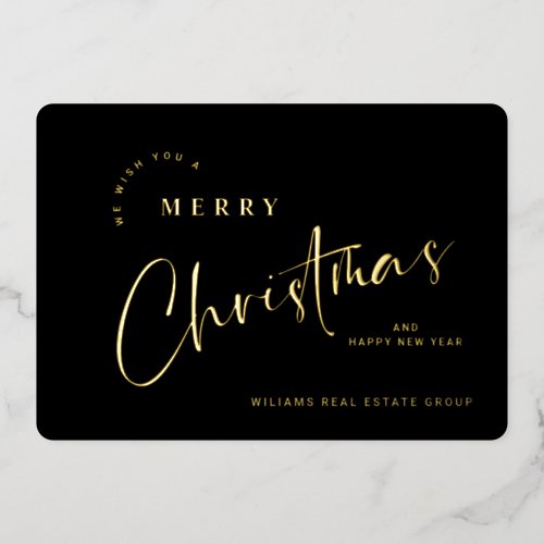 Elegant Minimalist Christmas Greeting Company Gold Foil Holiday Card