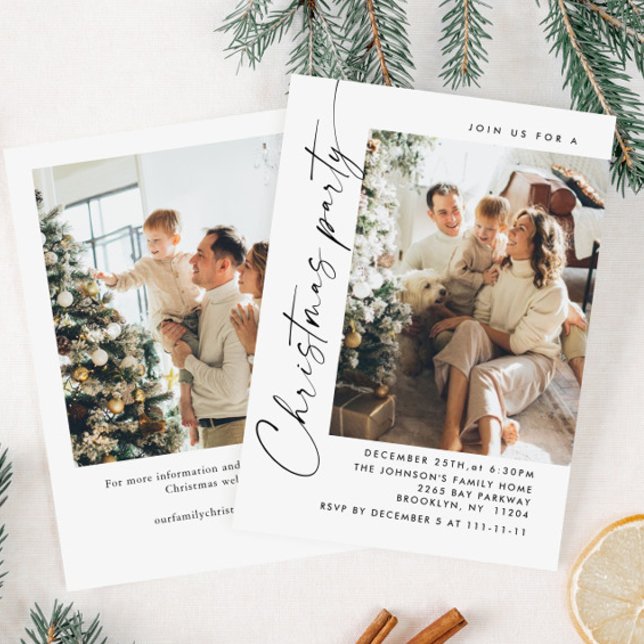Elegant Minimalist Christmas Holiday Party 2 Photo Invitation (Creator Uploaded)
