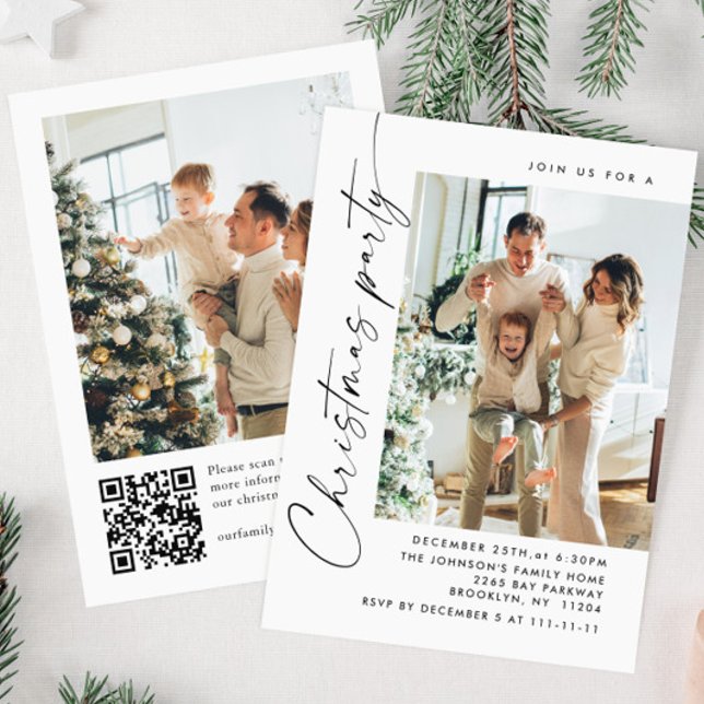 Elegant Minimalist Christmas Holiday Party 2 Photo Invitation (Creator Uploaded)