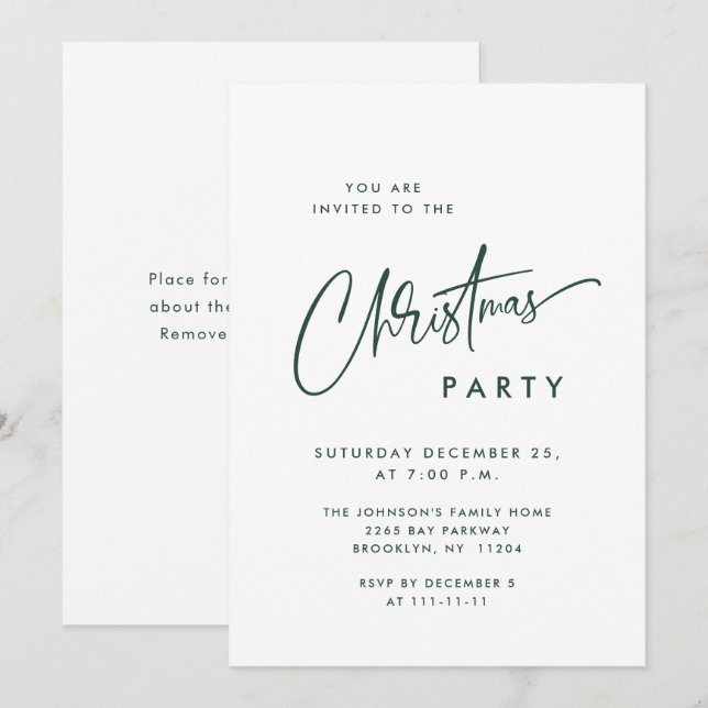 Elegant Minimalist Christmas Holiday Party Invitation (Front/Back)