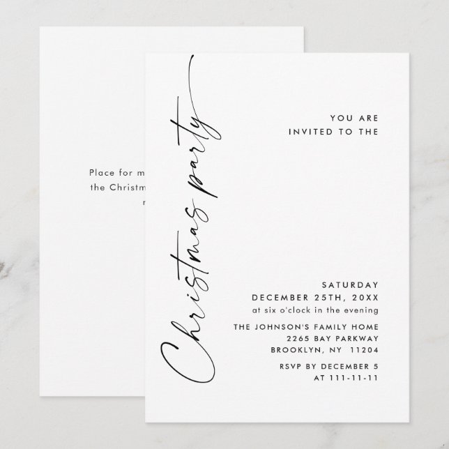 Elegant Minimalist Christmas Holiday Party Invitation (Front/Back)