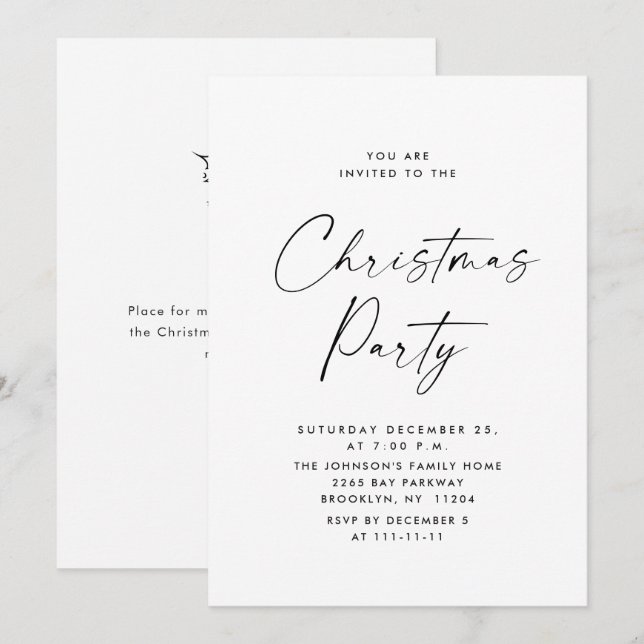 Elegant Minimalist Christmas Holiday Party Invitation (Front/Back)