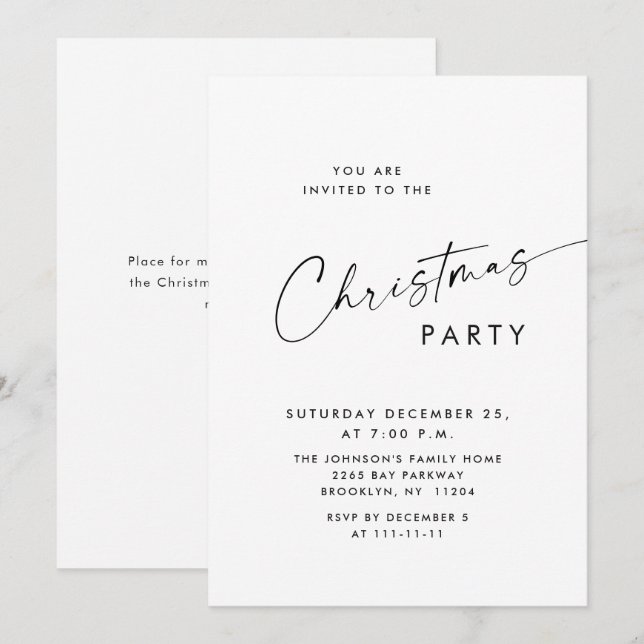 Elegant Minimalist Christmas Holiday Party Invitation (Front/Back)