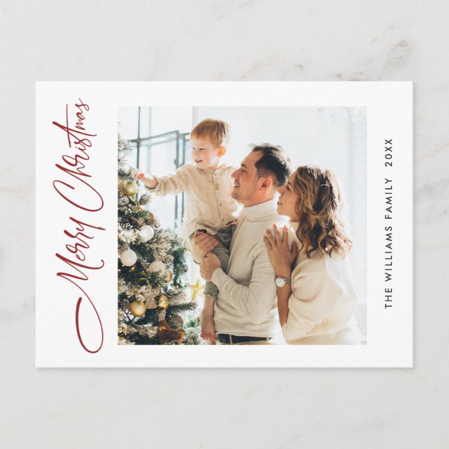 Elegant Minimalist Christmas One Photo Greeting Postcard (Front)