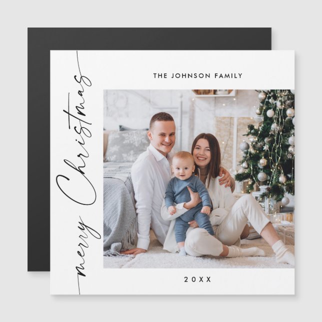 Elegant Minimalist Christmas PHOTO Magnetic Card (Front/Back)