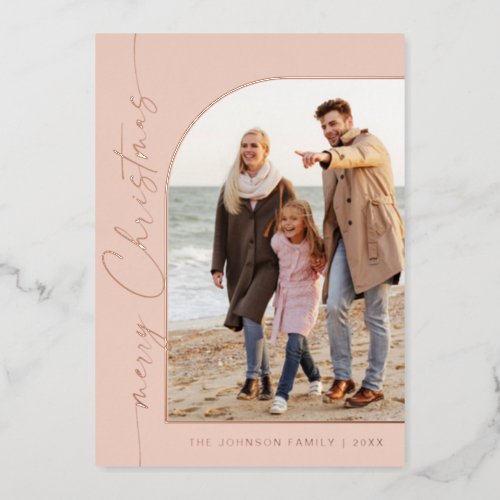 Elegant Minimalist Christmas Photo Rose Gold Foil Holiday Card