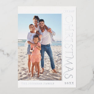 Elegant Minimalist Christmas Photo Silver Foil Holiday Card