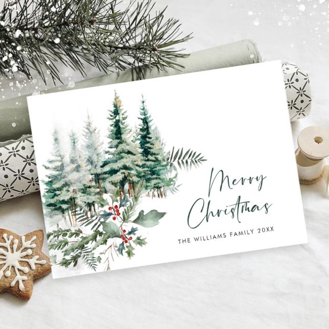 Elegant Minimalist Christmas Pine Tree Greeting Holiday Card (Creator Uploaded)