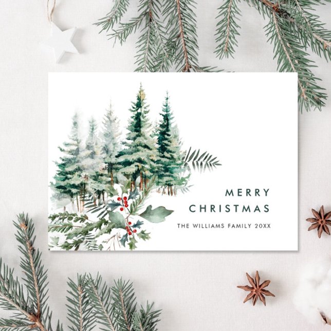 Elegant Minimalist Christmas Pine Tree Greeting Holiday Card (Creator Uploaded)