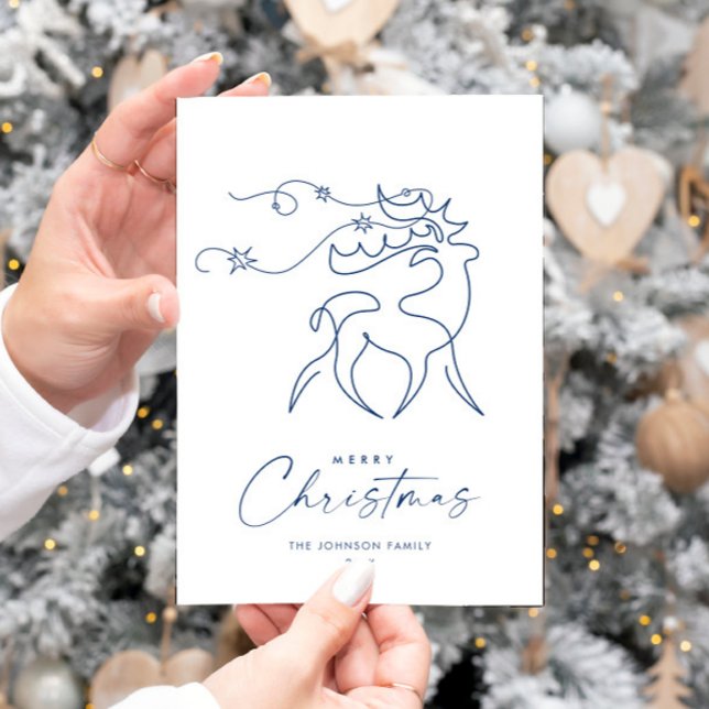 Elegant Minimalist Christmas Reindeer Greeting Holiday Card (Creator Uploaded)