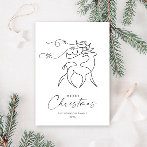 Elegant Minimalist Christmas Reindeer Greeting Holiday Card