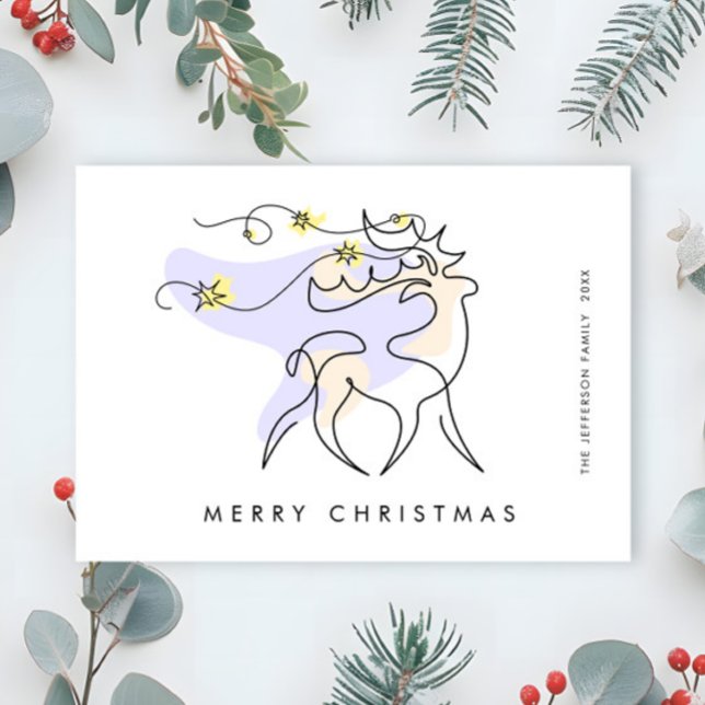 Elegant Minimalist Christmas Reindeer Greeting Holiday Card (Creator Uploaded)