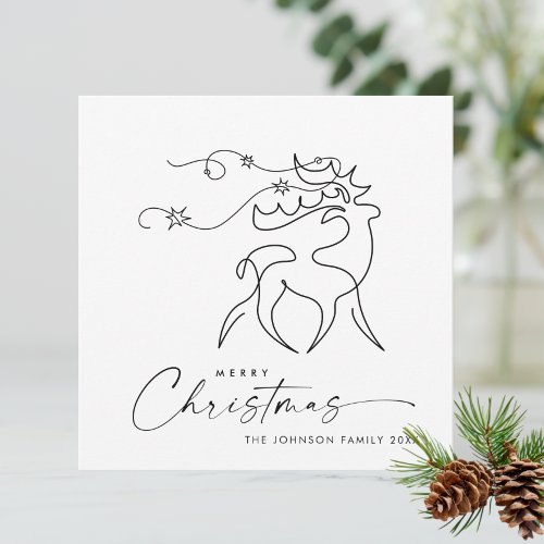 Elegant Minimalist Christmas Reindeer Greeting Holiday Card