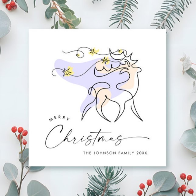 Elegant Minimalist Christmas Reindeer Greeting Holiday Card (Creator Uploaded)
