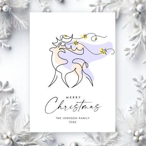 Elegant Minimalist Christmas Reindeer Greeting Holiday Card