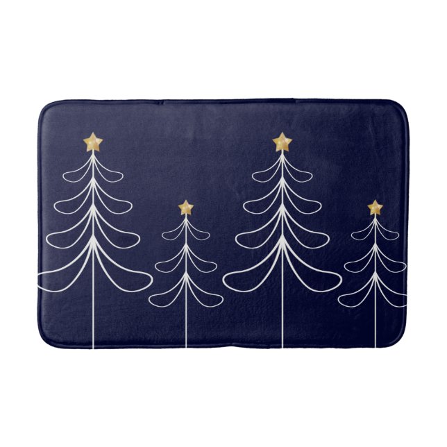 Elegant minimalist Christmas tree design blue Bathroom Mat (Front)