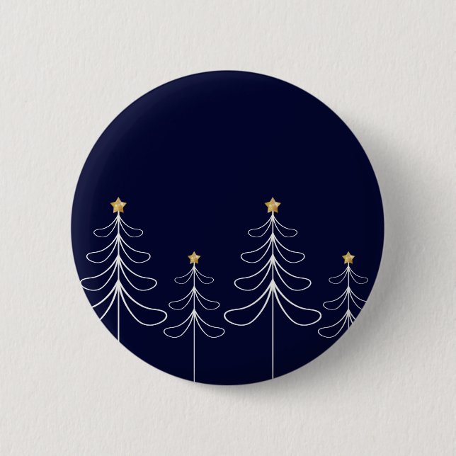 Elegant minimalist Christmas tree design blue Button (Front)