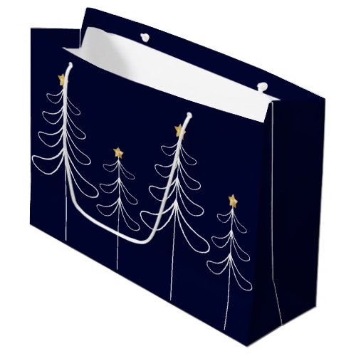 Elegant minimalist Christmas tree design blue Large Gift Bag