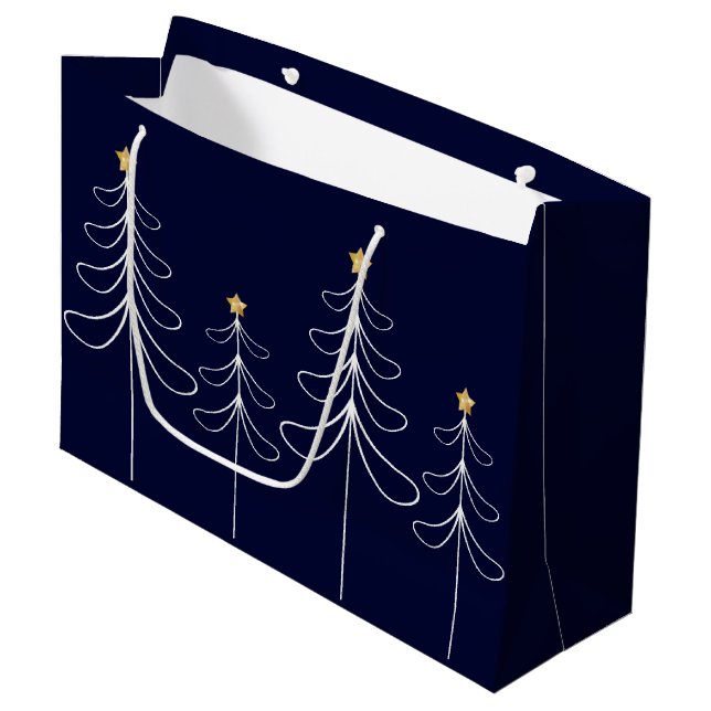 Elegant minimalist Christmas tree design blue Large Gift Bag (Front Angled)