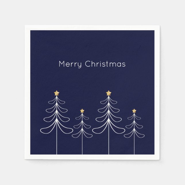 Elegant minimalist Christmas tree design blue Napkins (Front)