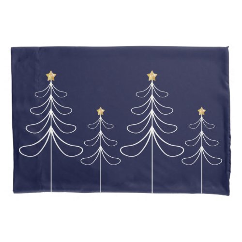 Elegant minimalist Christmas tree design blue Pillow Case