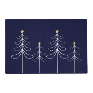 Elegant minimalist Christmas tree design blue Placemat