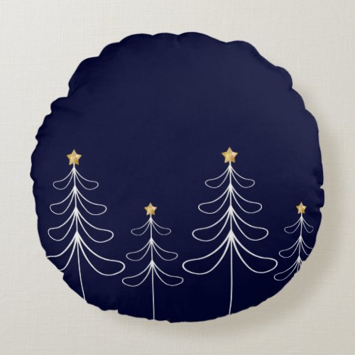 Elegant minimalist Christmas tree design blue Round Pillow