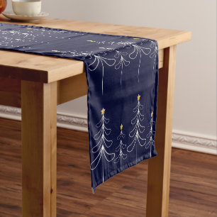 Elegant minimalist Christmas tree design blue Short Table Runner