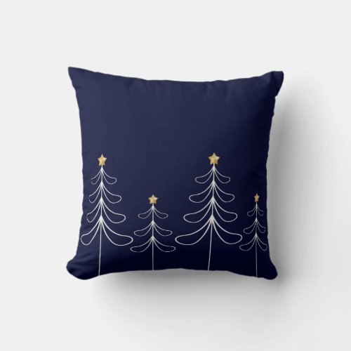 Elegant minimalist Christmas tree design blue Throw Pillow