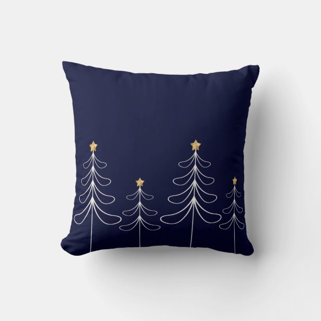 Elegant minimalist Christmas tree design blue Throw Pillow (Front)