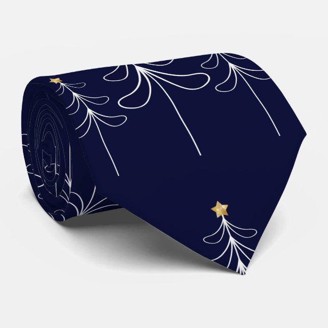 Elegant minimalist Christmas tree design blue Tie (Rolled)