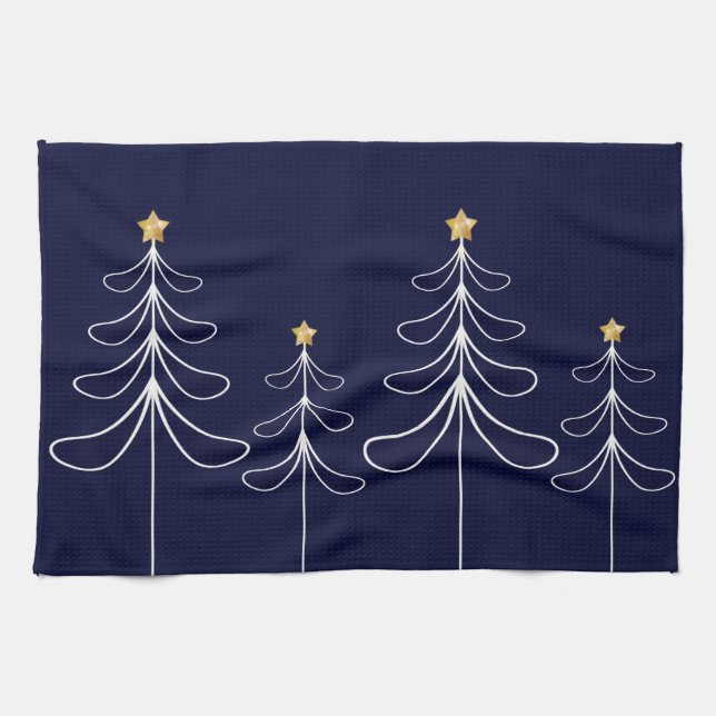 Elegant minimalist Christmas tree design blue Towel (Horizontal)