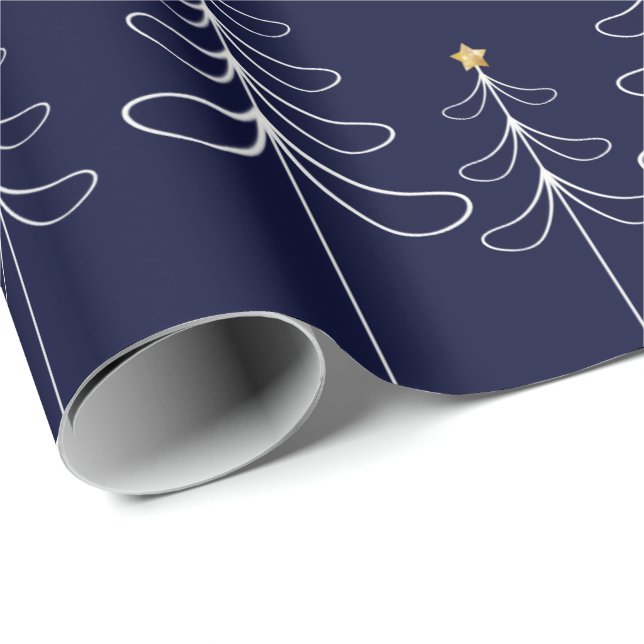 Elegant minimalist Christmas tree design blue Wrapping Paper (Roll Corner)