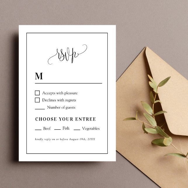 Elegant Minimalist Classic Black and White Wedding RSVP Card (Creator Uploaded)
