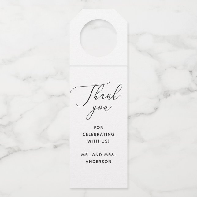 Elegant Minimalist Clean Script Wedding Thank You Bottle Hanger Tag (Front)
